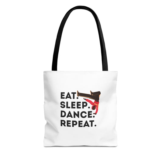 "Eat Sleep Dance Repeat" B-Boy Canvas Tote Bag – Hip-Hop Dancer Graphic Dance Tote for Everyday Use