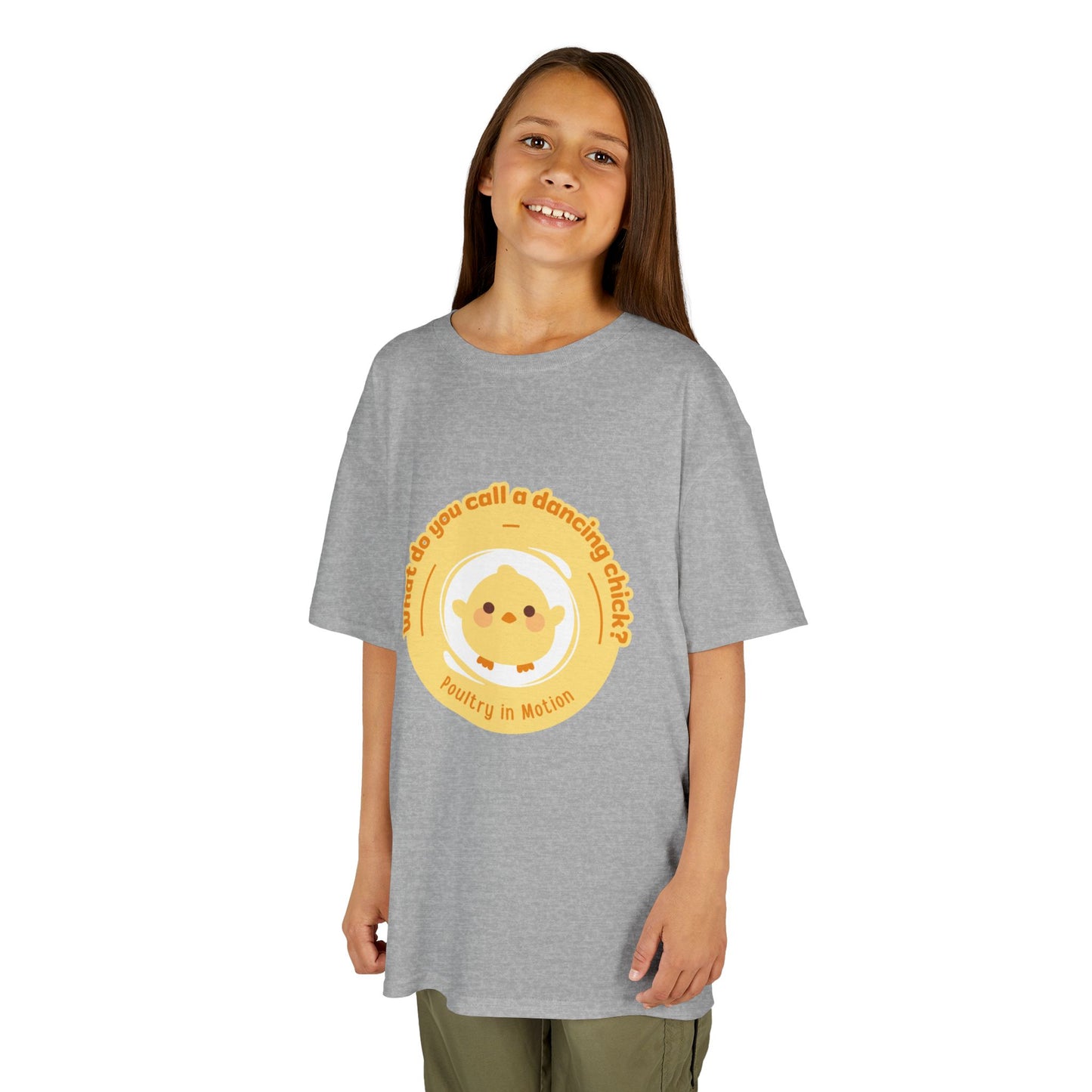 “What do you call a dancing chick? Poultry in Motion” Funny Chick Dance Tee for Kids – Cute Chicken Graphic - Youth Dance Pun T-Shirt