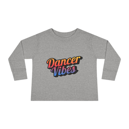 "Dancer Vibes" Toddler Dance T-Shirt – Colorful Text Graphic Long Sleeve Tee for Kids