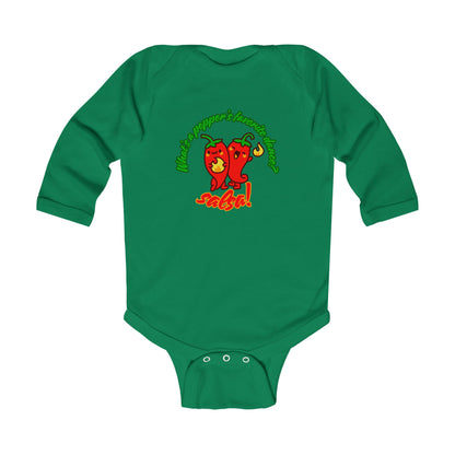 "What's a Pepper's Favorite Dance? Salsa!" Infant Long Sleeve Bodysuit – Cute Dance Pun Graphic Baby Outfit for Jeté Dance Fans