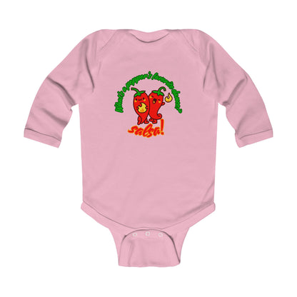 "What's a Pepper's Favorite Dance? Salsa!" Infant Long Sleeve Bodysuit – Cute Dance Pun Graphic Baby Outfit for Jeté Dance Fans