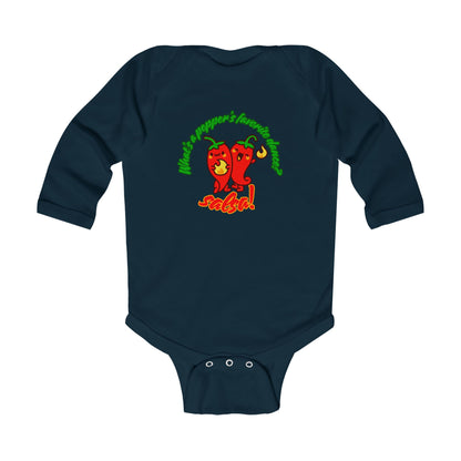 "What's a Pepper's Favorite Dance? Salsa!" Infant Long Sleeve Bodysuit – Cute Dance Pun Graphic Baby Outfit for Jeté Dance Fans