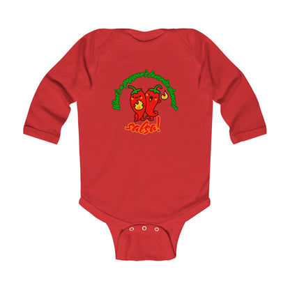 "What's a Pepper's Favorite Dance? Salsa!" Infant Long Sleeve Bodysuit – Cute Dance Pun Graphic Baby Outfit for Jeté Dance Fans