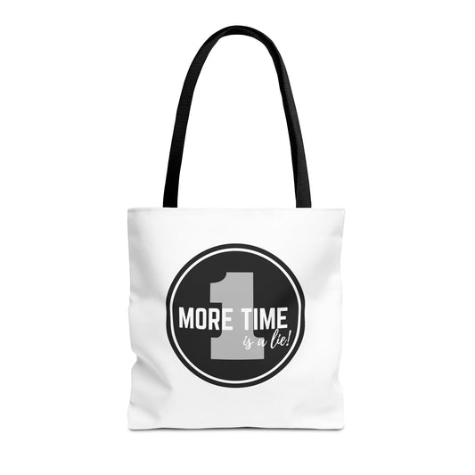 "One More Time is a Lie" Dance Tote Bag – Bold Emblem Graphic Canvas Bag for Dancers, Rehearsals & Everyday Use