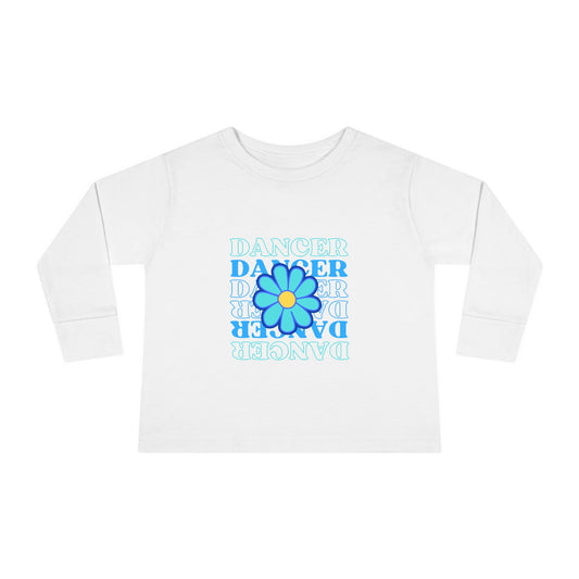 "Dancer" Toddler Long Sleeve Dance T-Shirt – Floral Text Graphic Shirt for Kids