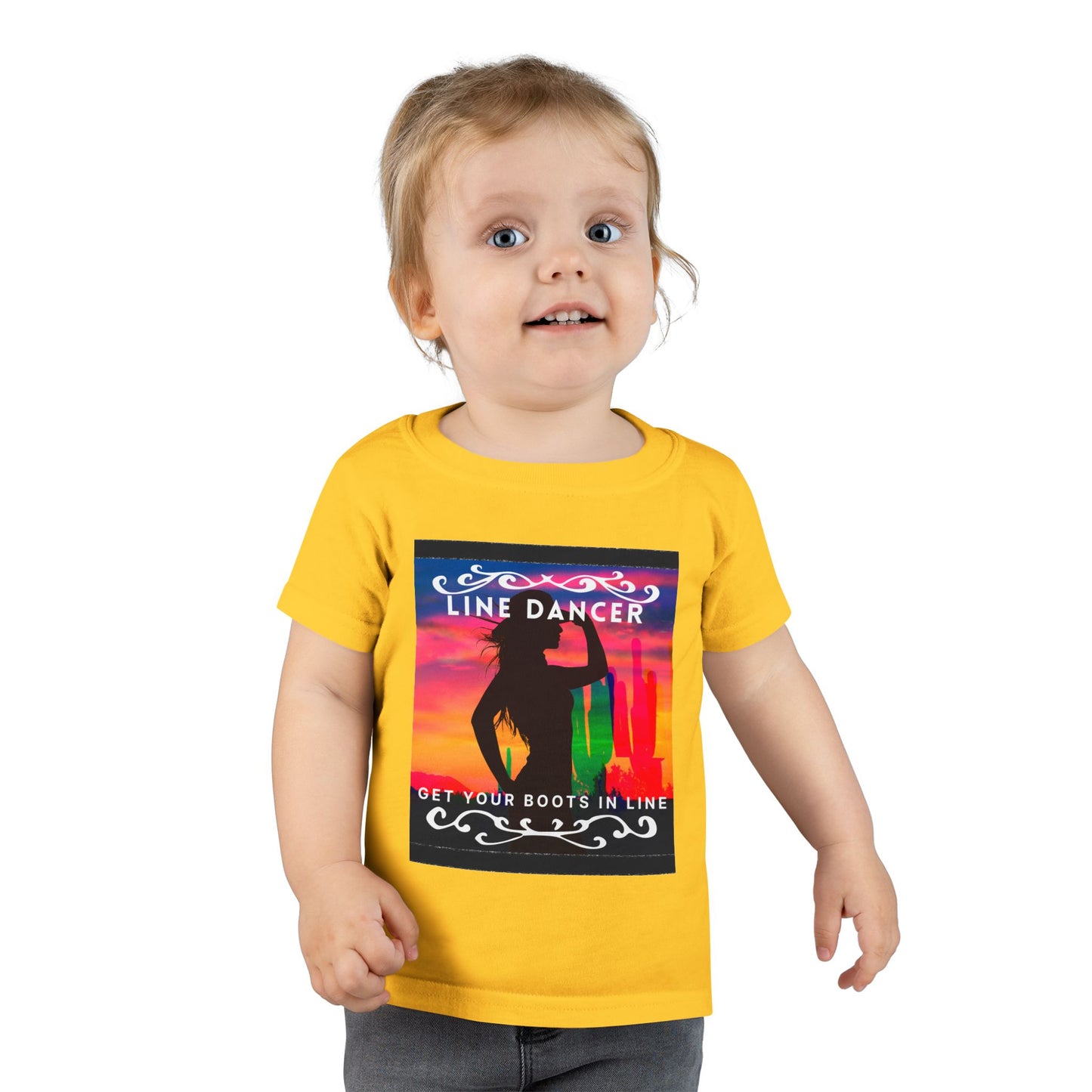 "Line Dancer – Get Your Boots in Line" Toddler Dance T-Shirt – Western-Inspired Short Sleeve Tee for Kids