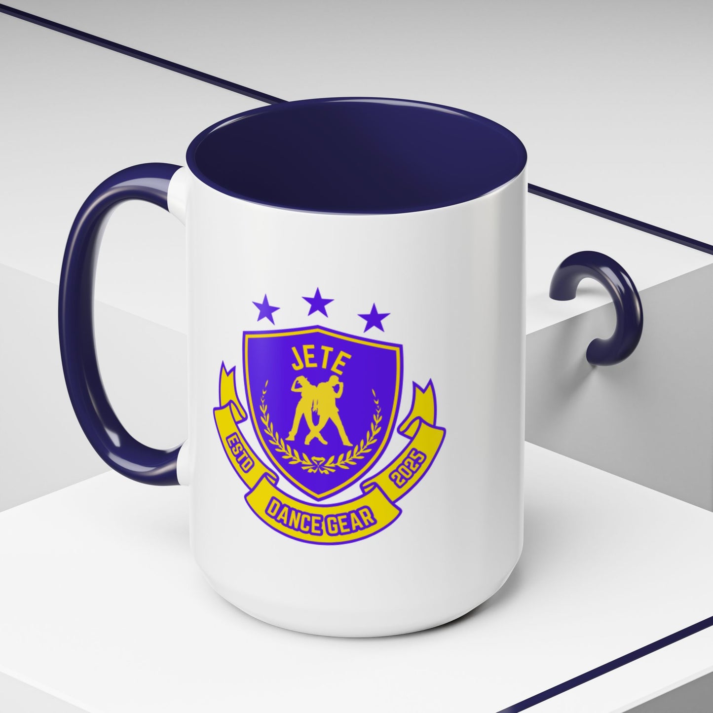"Jeté Dance Gear Estd 2025" Accent Coffee Mug – Collegiate Style Ceramic Mug for Dancers and Studio Pride