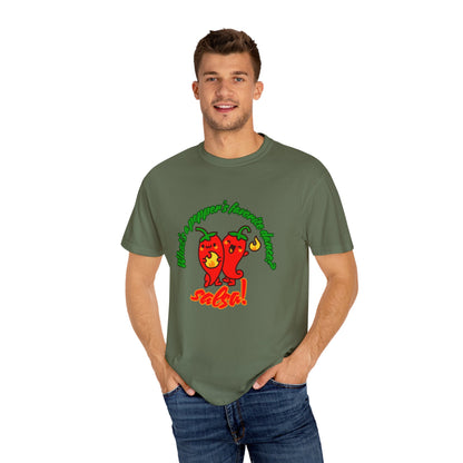 "What's a Pepper's Favorite Dance? Salsa!" Dance Pun Unisex Garment-Dyed T-Shirt – Funny Dance Joke Tee with Cute Pepper Graphic – Dance Humor Shirt for Food & Pun Lovers