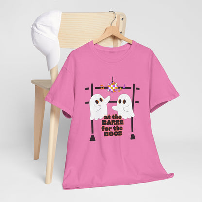 “At the Barre for the Boos” Dance Halloween T-Shirt with Cute Ghost Ballet Graphics - Unisex Heavy Cotton Tee
