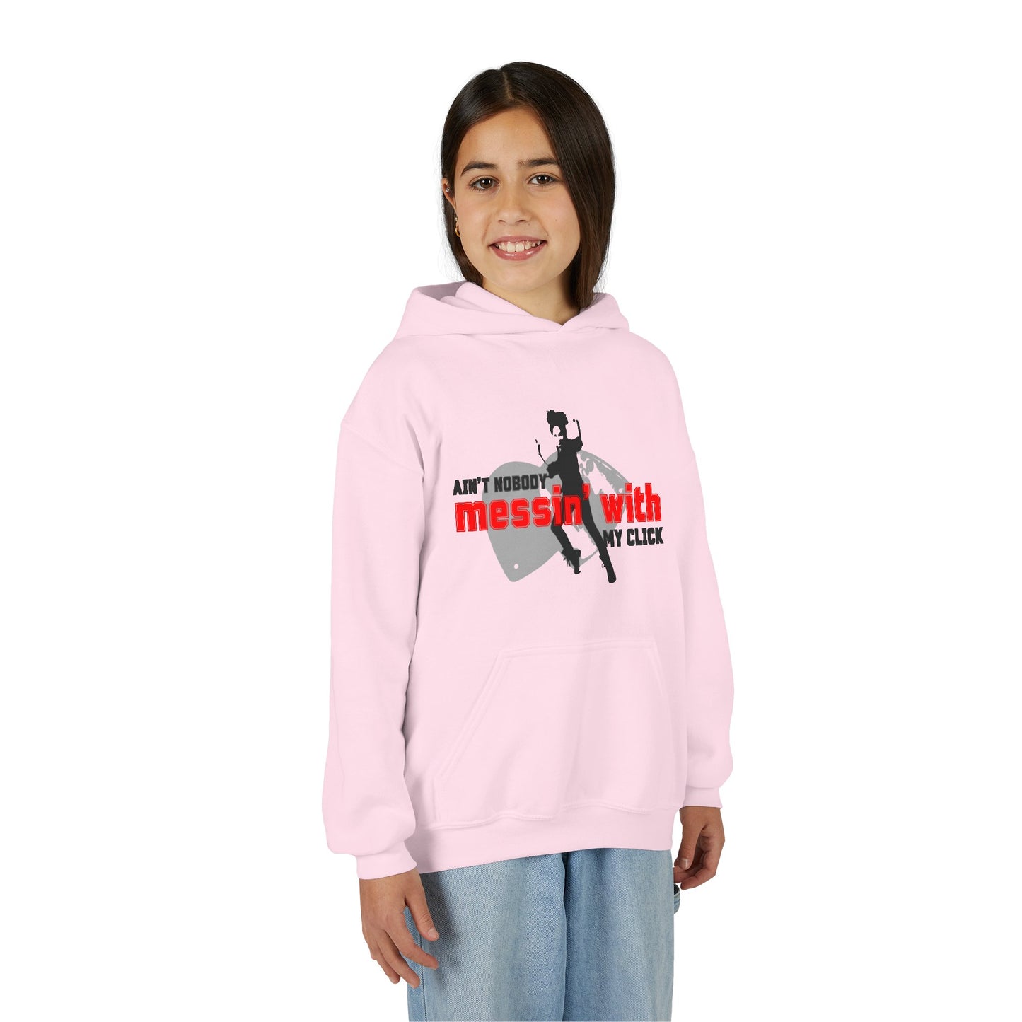 “Ain’t Nobody Messin’ with My Click” Tap Dance Graphic with Tap Shoes & Dancer - Unisex Youth Hoodie – Streetwear Tap Dancing Hoodie for Kids & Young Performers