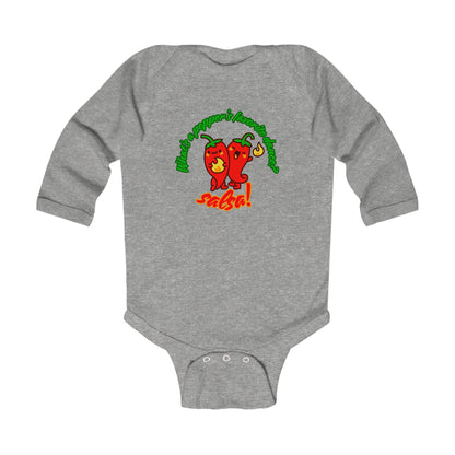 "What's a Pepper's Favorite Dance? Salsa!" Infant Long Sleeve Bodysuit – Cute Dance Pun Graphic Baby Outfit for Jeté Dance Fans