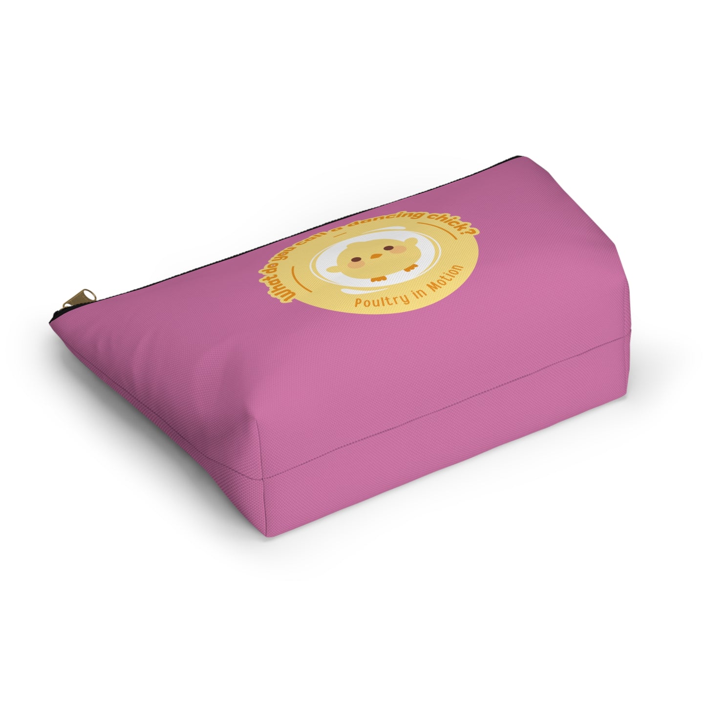 "What do you call a dancing chick? Poultry in Motion." Makeup Bag – Funny Dancing Chick Pun with Cute Chicken Graphic – Dance-Themed Zipper Pouch for Cosmetics, Accessories & Gifts
