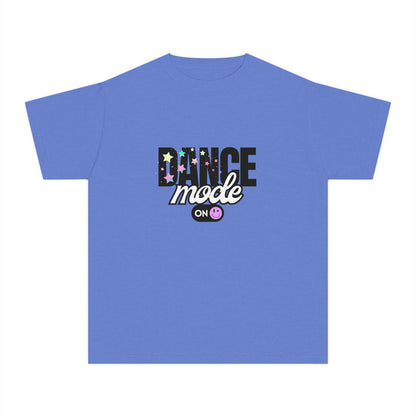 “Dance Mode On" Comfort Colors Youth Midweight  T-Shirt – Pastel Stars & Smiley Face Dance Graphic Tee for Kids