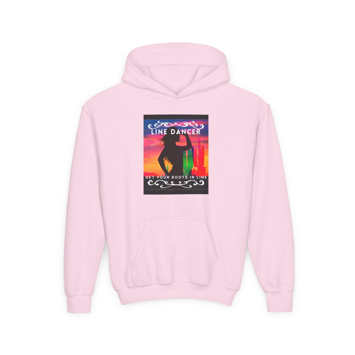 "Line Dancer" Youth Hoodie – Western Country Dance Graphic – 'Get Your Boots in Line' Unisex Pullover for Kids