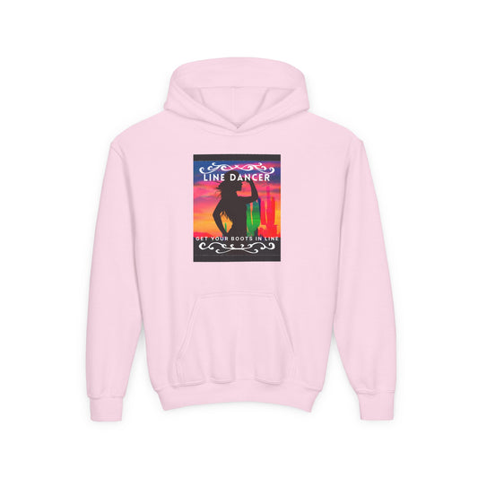 "Line Dancer" Youth Hoodie – Western Country Dance Graphic – 'Get Your Boots in Line' Unisex Pullover for Kids