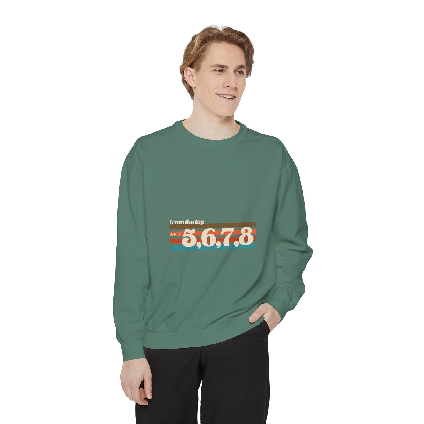 "From the Top and 5 6 7 8" Unisex Lightweight Crewneck Sweatshirt – Retro Dance Graphic Pullover for Dancers & Choreographers