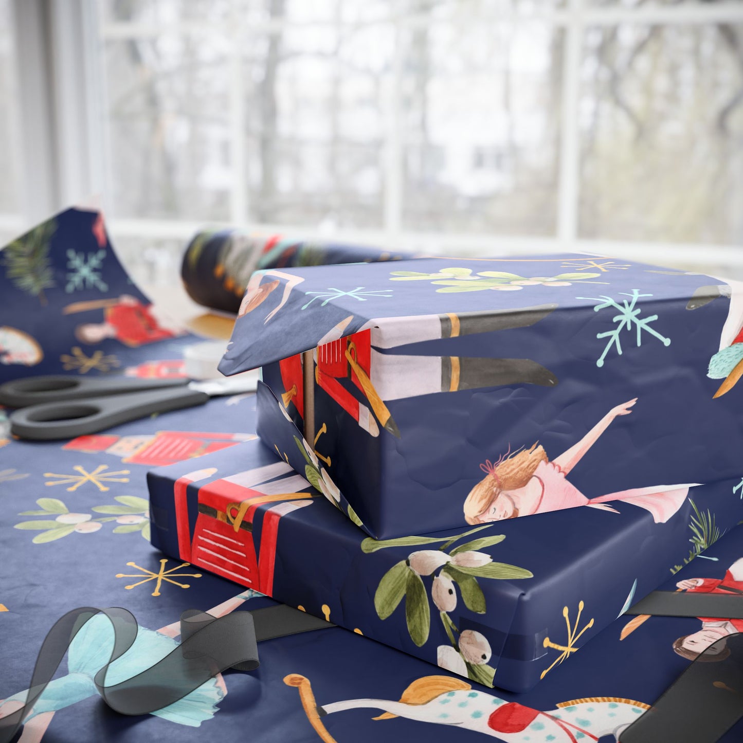 "Nutcracker Ballet" Christmas Wrapping Paper – Festive Holiday Gift Wrap with Classic Ballet Dancers & Christmas Scene Design, Perfect for Dance Lovers and Studios