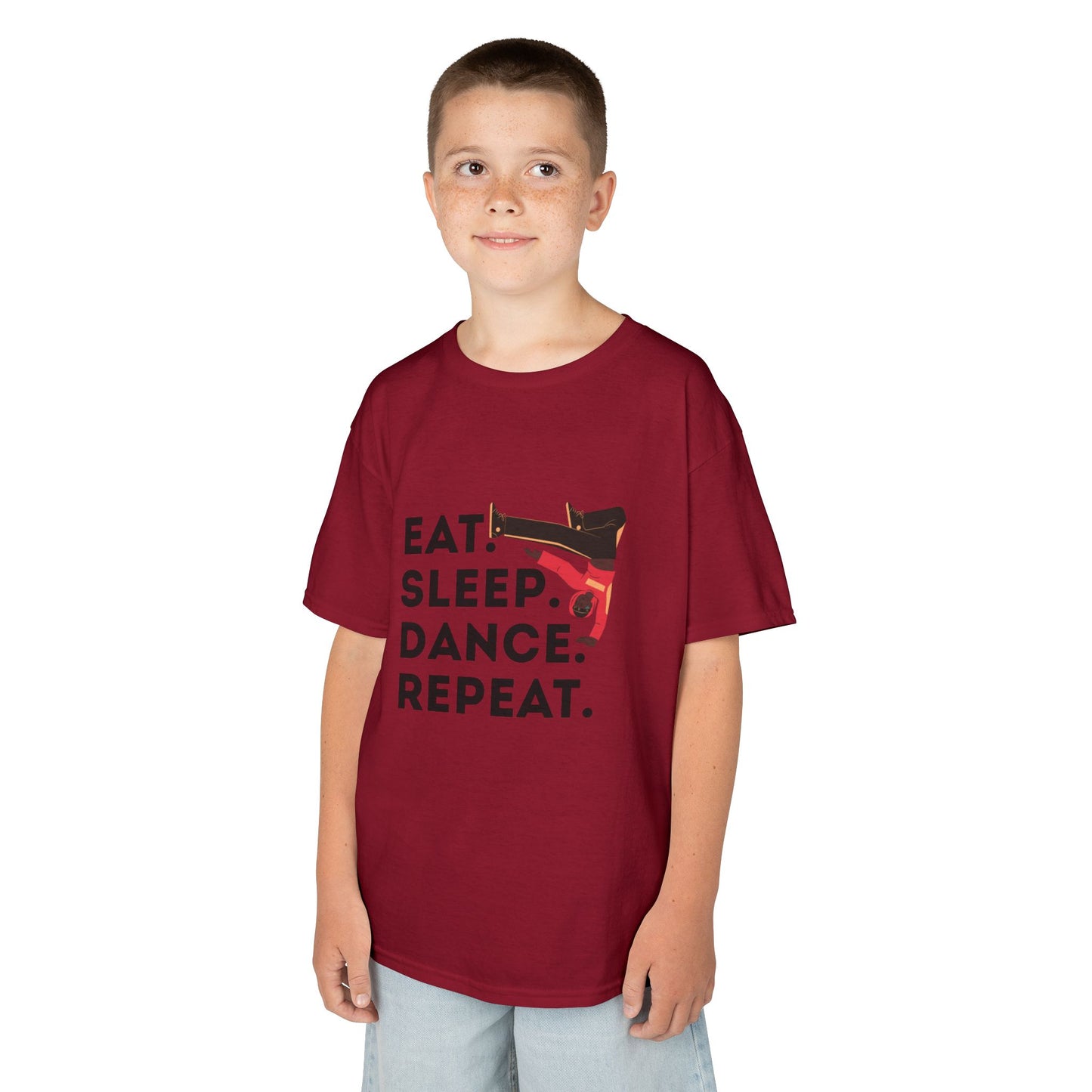 "Eat Sleep Dance Repeat" Youth Short Sleeve Tee – Bold B-Boy Graphic Hip-Hop Dance Shirt for Kids and Young Performers