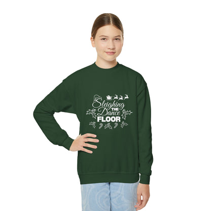 “Sleighing the Dance Floor” YOUTH SWEATSHIRT  Crewneck with Santa’s Sleigh and Reindeer – Festive Christmas Dance Sweatshirt for Kids and Young Dancers