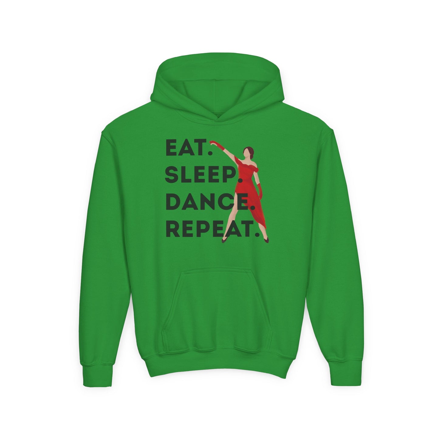 "Eat Sleep Dance Repeat" Youth Hooded Sweatshirt – Bold Dancer Graphic Fleece Hoodie for Kids and Teens