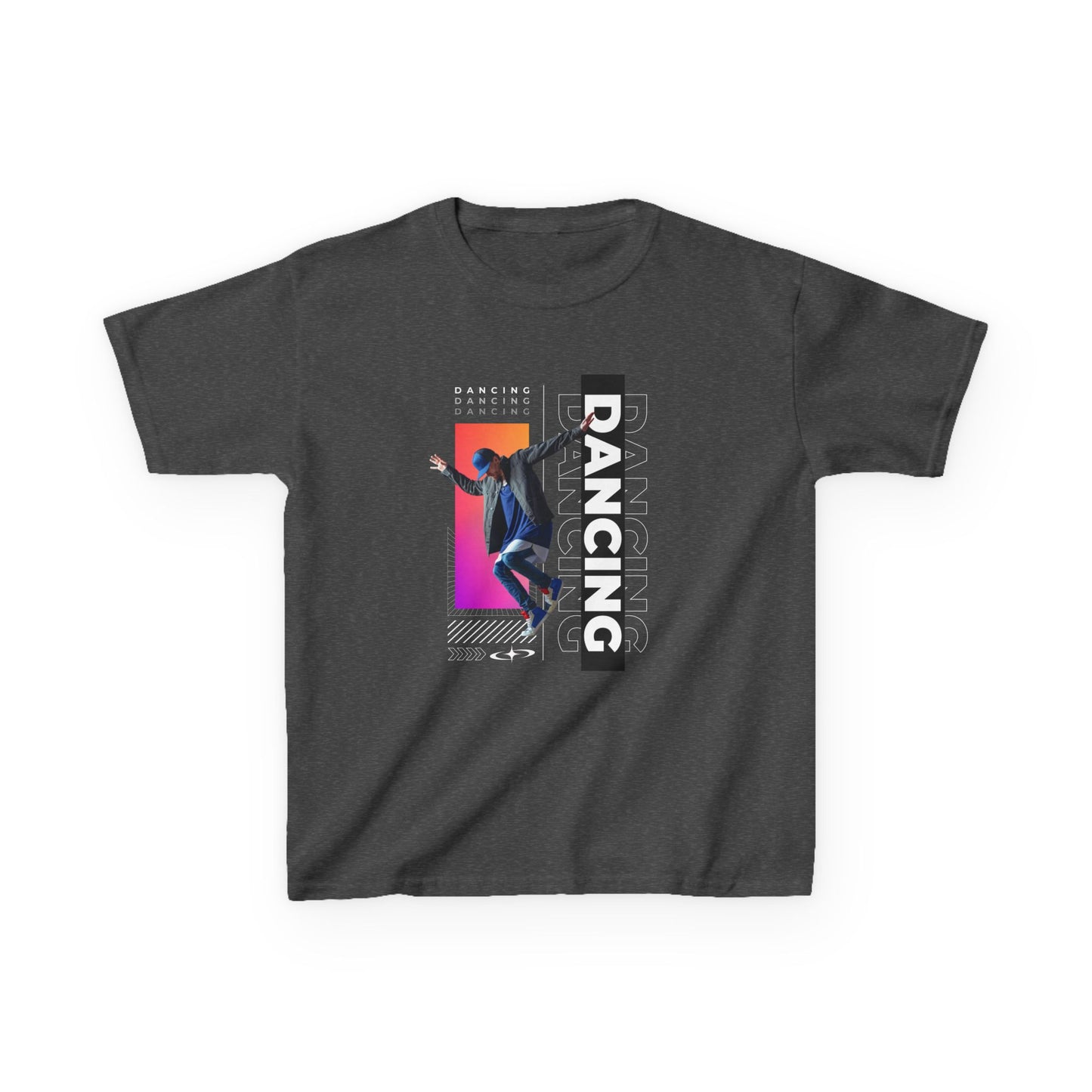 “Dancing” Youth Short Sleeve T-Shirt – Streetwear-Inspired Male Dancer Graphic – Stylish Kids Dance Apparel Tee