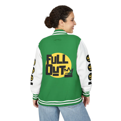 Full Out Premium Collection Letterman Jacket – Unisex Heavyweight Varsity Jacket with "Full Out" Back Graphic and "Crew" Front Design