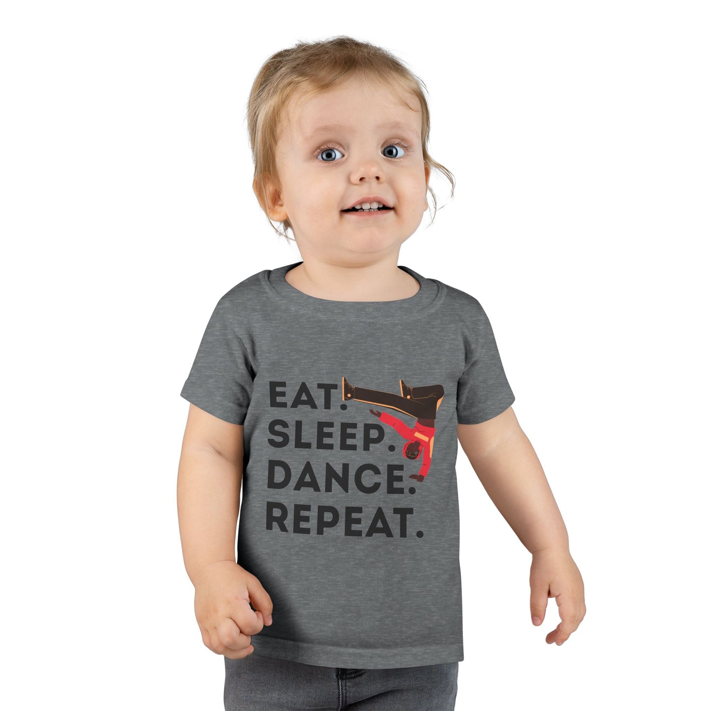 "Eat, Sleep, Dance, Repeat" Toddler Dance T-Shirt – Bold B-Boy Graphic Short Sleeve Tee for Kids