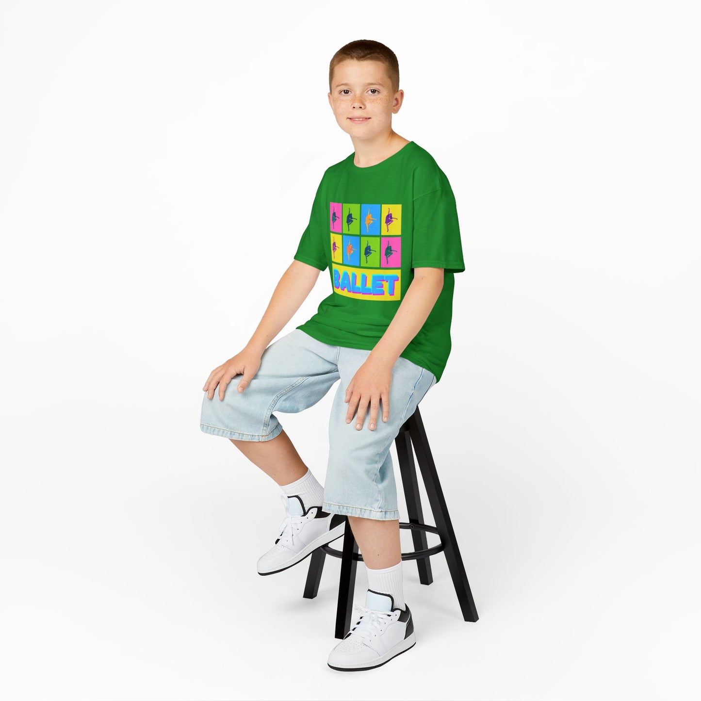 "Ballet" Youth Short Sleeve T-Shirt – Pop Art Inspired Design with Ballet Dancer Graphics – Dance Apparel for Kids