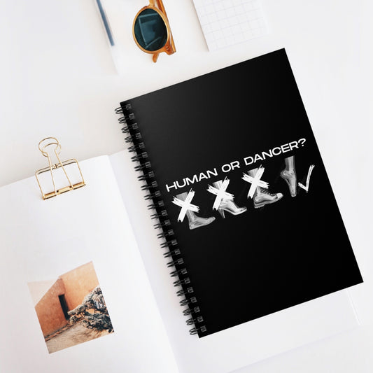 “Human or Dancer” Spiral Notebook with Cute X-Ray Ballet Feet Graphic – Personalized Dance Notebook with Custom Name or Studio Option