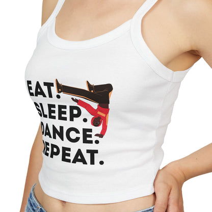 "Eat Sleep Dance Repeat" Women's Spaghetti Strap Dance Tank Top – Bold B-Boy Graphic Streetwear Style