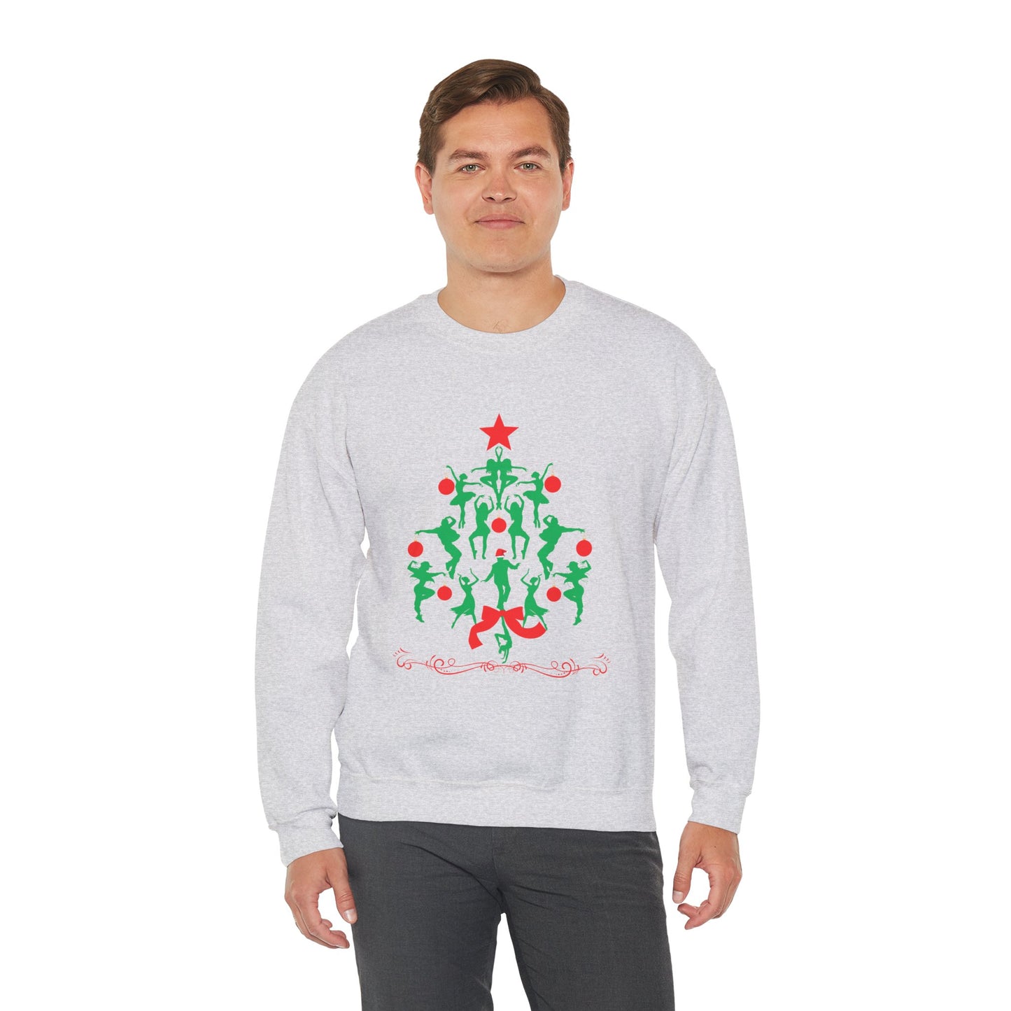 "Christmas Tree Dancer Silhouette" ADULT SWEATSHIRT Unisex Heavy Blend Crewneck – Festive Ballet & Dance Holiday Sweatshirt for Dancers, Teachers, and Studios