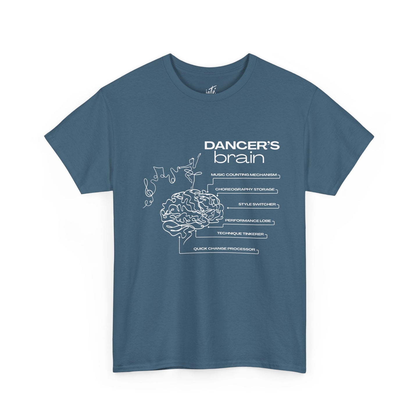 “Dancer’s Brain” Funny Dance Anatomy T-Shirt – Unisex Heavy Cotton Tee with Cute Dancer Brain Diagram and Optional Back Personalization