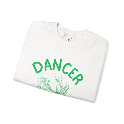 “Dancer, Santa’s Favorite Reindeer” ADULT SWEATSHIRT Unisex Heavy Blend Crewneck with Vintage Reindeer Graphic – Festive Christmas Dance Sweatshirt for Dancers & Holiday Events