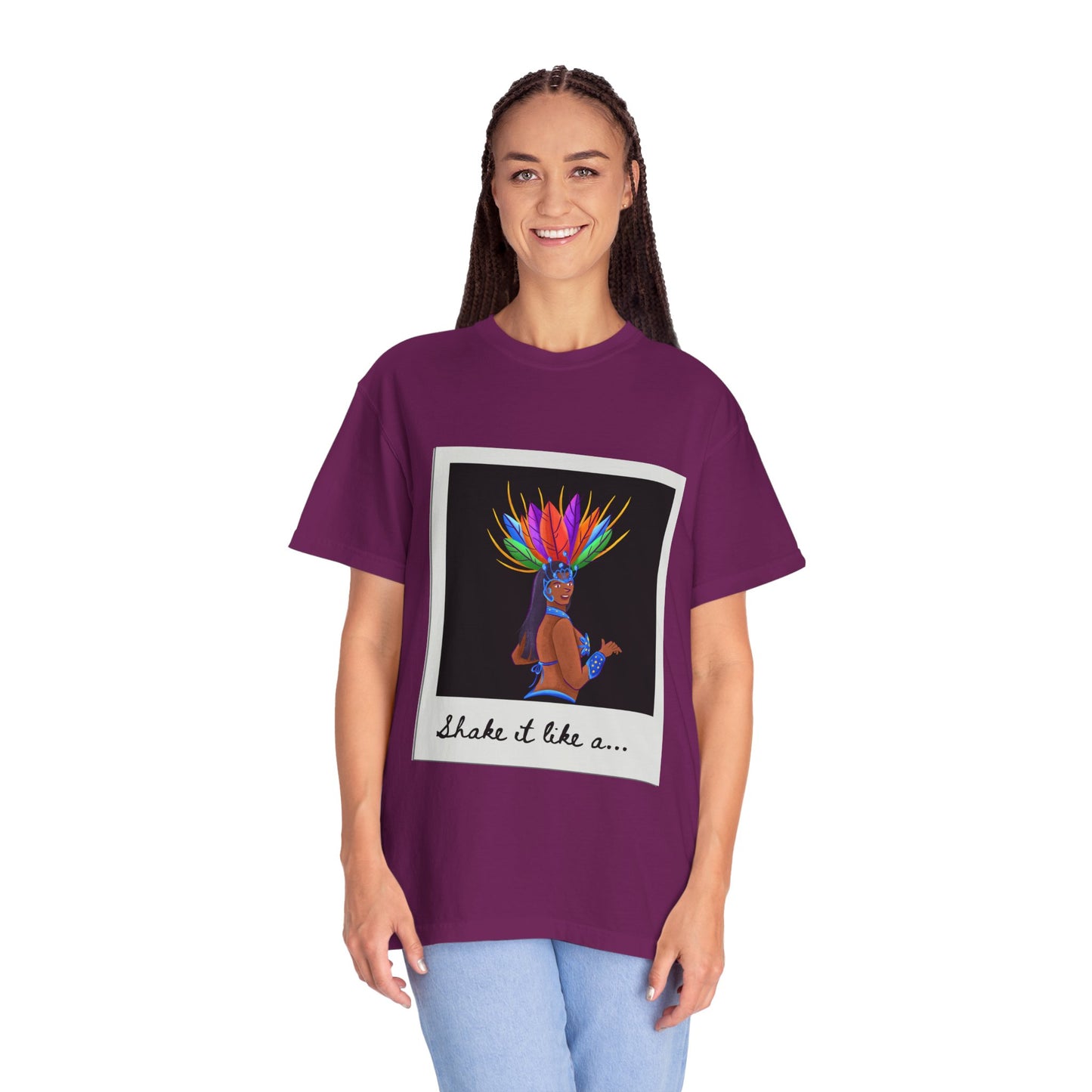 "Shake It Like a Samba Star" Unisex Garment-Dyed Dance T-Shirt – Bold Carnival-Inspired Graphic Tee for Dancers