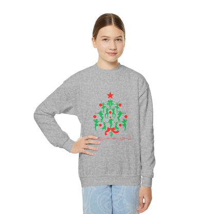 "Christmas Tree Dancer Silhouette" YOUTH SWEATSHIRT  Crewneck – Festive Ballet & Dance Holiday Sweatshirt for Dancers, Teachers, and Studios