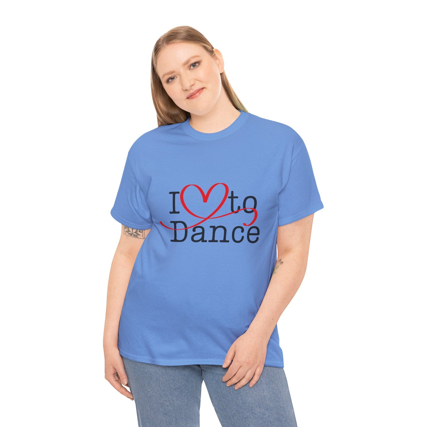 "I Love to Dance" Unisex Heavy Cotton Tee – Hand-Drawn Heart Graphic Dance Lover T-Shirt