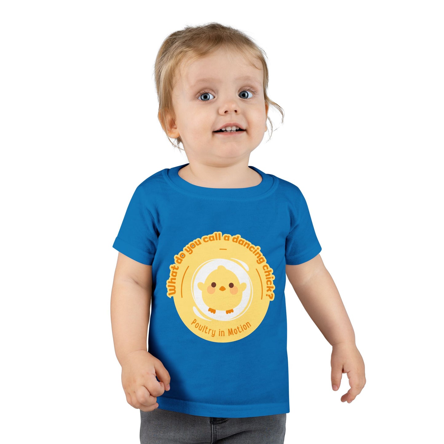 "What Do You Call a Dancing Chick? Poultry in Motion" Toddler Dance T-Shirt – Cute Chicken Graphic Short Sleeve Tee for Kids