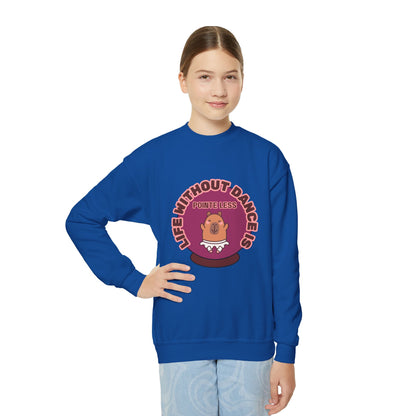 "Life Without Dance Is Pointeless" – Cute Dancing Capybara Youth Crewneck Sweatshirt | Funny Animal Dance Kids Pullover