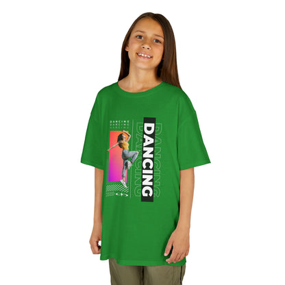 "Dancing" Youth Short Sleeve T-Shirt – Streetwear-Inspired Design with Female Dancer Graphic – Trendy Dance Apparel for Kids