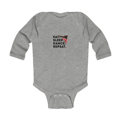 "Eat Sleep Dance Repeat" Infant Long Sleeve Bodysuit – Bold B-Boy Dance Graphic Baby Outfit for Hip-Hop Lovers