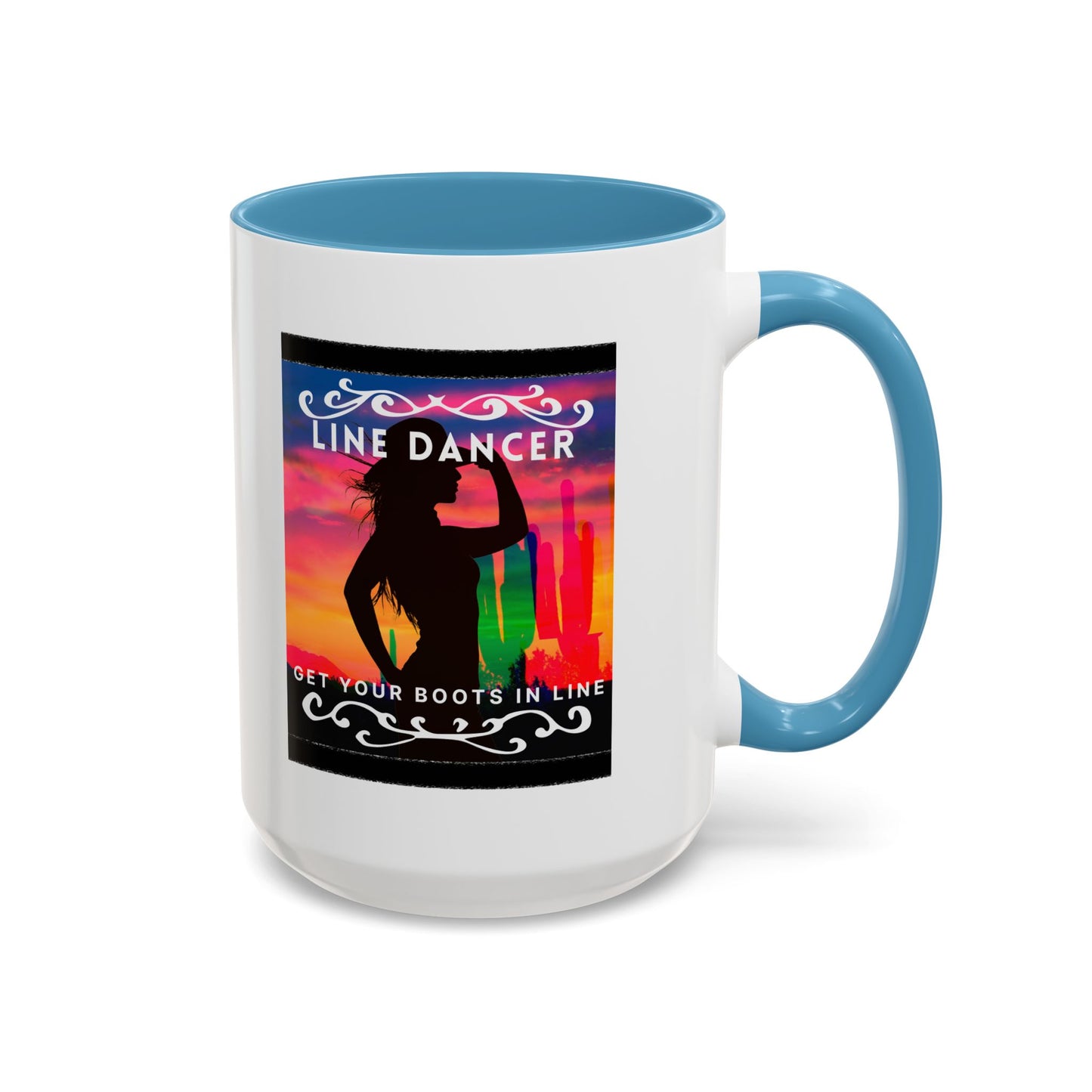 "Line Dancer" Accent Coffee Mug – Cute Cowgirl Graphic Ceramic Mug for Country Dance Lovers