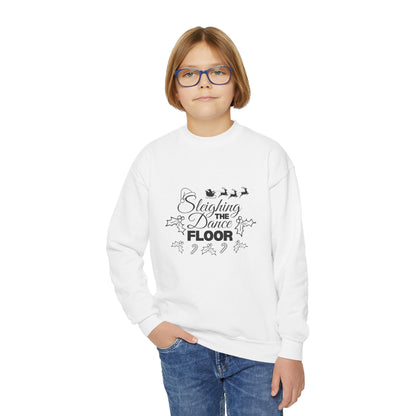 “Sleighing the Dance Floor” YOUTH SWEATSHIRT  Crewneck with Santa’s Sleigh and Reindeer – Festive Christmas Dance Sweatshirt for Kids and Young Dancers