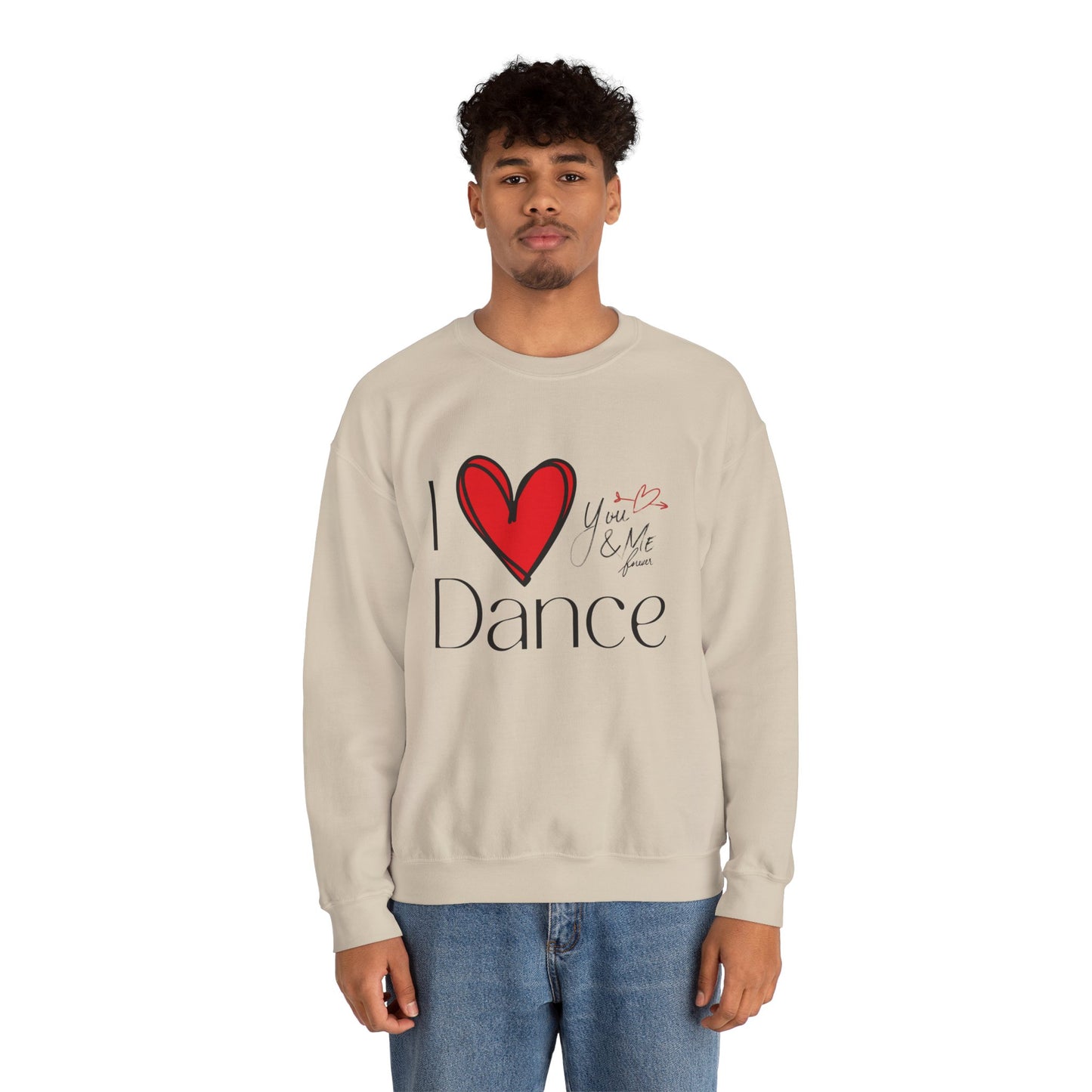 "I Love Dance" Unisex Crewneck Sweatshirt – Hand-Drawn Heart & Note Graphic Dance Lover Pullover