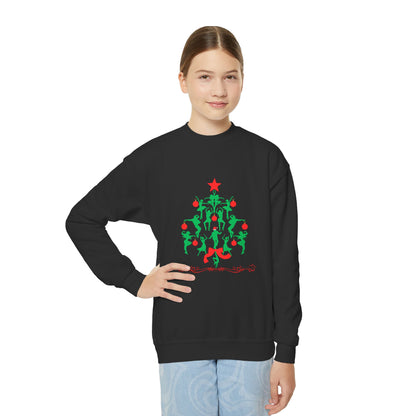 "Christmas Tree Dancer Silhouette" YOUTH SWEATSHIRT  Crewneck – Festive Ballet & Dance Holiday Sweatshirt for Dancers, Teachers, and Studios