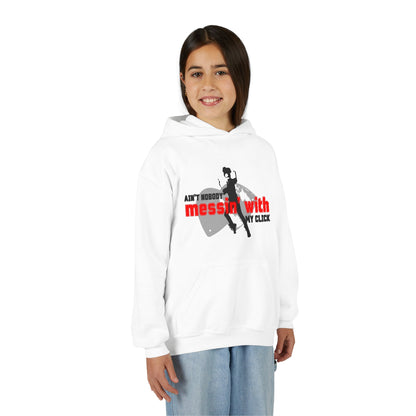 “Ain’t Nobody Messin’ with My Click” Tap Dance Graphic with Tap Shoes & Dancer - Unisex Youth Hoodie – Streetwear Tap Dancing Hoodie for Kids & Young Performers