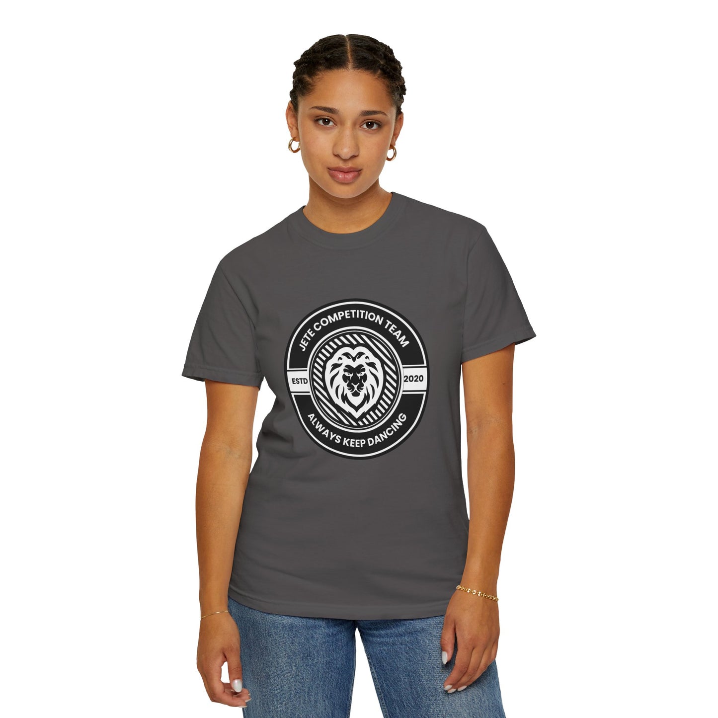 "Jeté Competition Team,  Always Keep Dancing" Unisex Garment-Dyed T-Shirt – Collegiate-Style Dance Graphic Tee – Shirt for Dancers & Teams