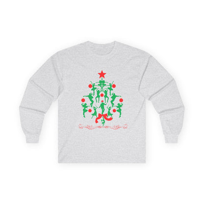 "Christmas Tree Dancer Silhouette" ADULT TEE Unisex Long Sleeve – Festive Ballet & Dance Holiday Tee for Dancers, Teachers, and Studios