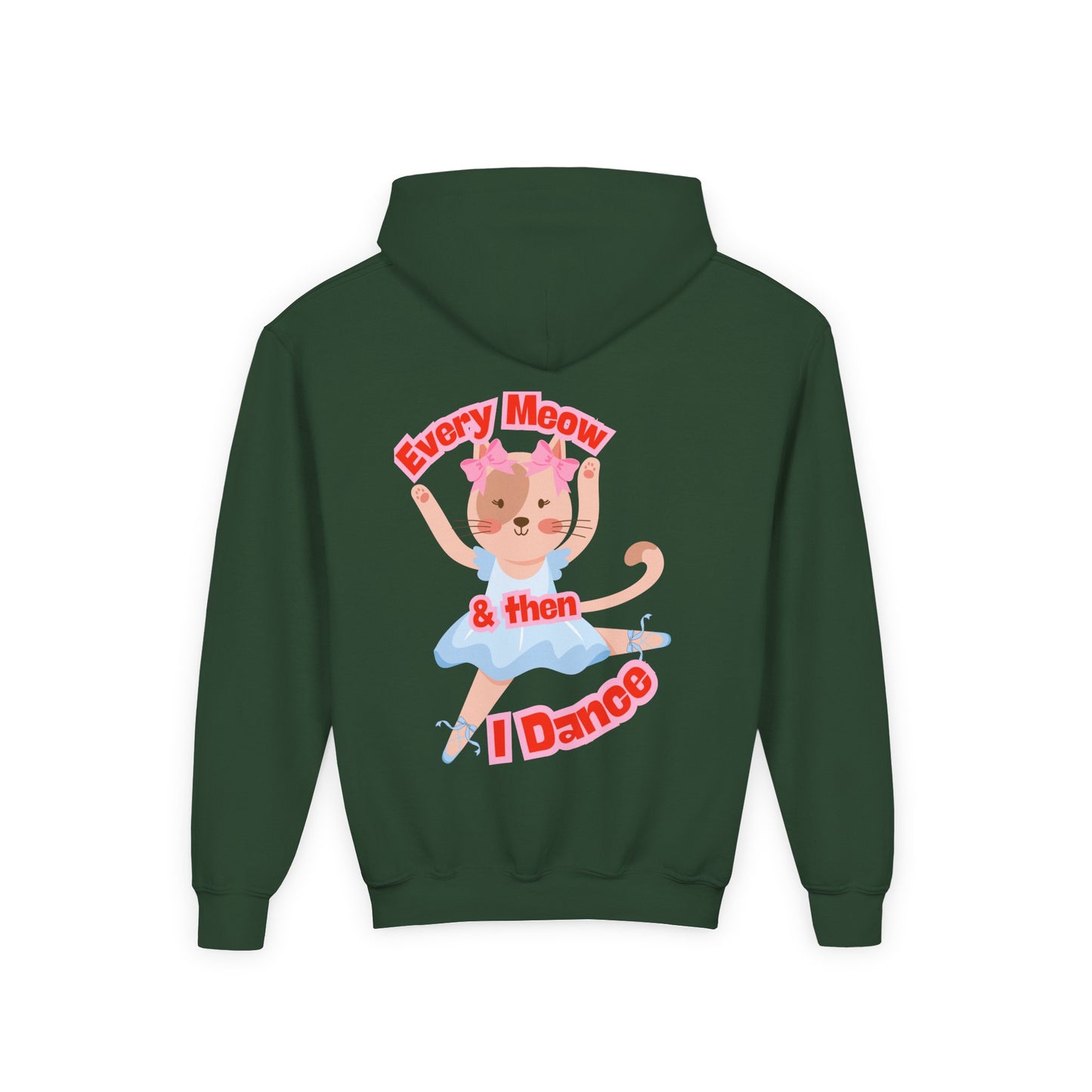 “Every Meow & Then I Dance” Adorable Dancing Cat Graphic | Cute Cat Dance Hoodie for Kids & Young Ballet Enthusiasts - Unisex Youth Hoodie