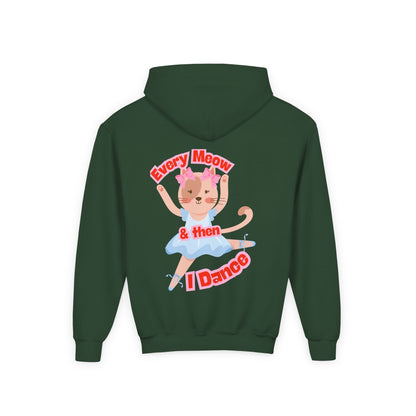 “Every Meow & Then I Dance” Adorable Dancing Cat Graphic | Cute Cat Dance Hoodie for Kids & Young Ballet Enthusiasts - Unisex Youth Hoodie