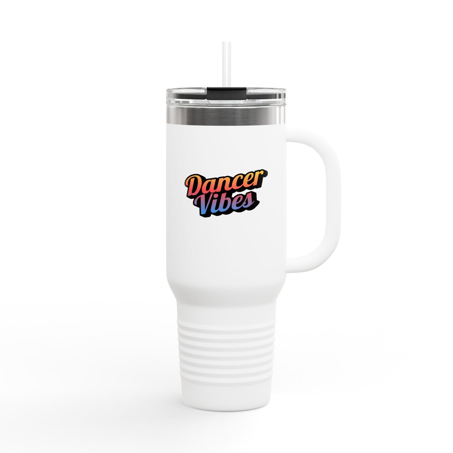 "Dancer Vibes" 40oz Insulated Travel Mug – Retro-Inspired Stainless Steel Tumbler for Dance Lovers | Hot & Cold Beverage Travel Cup with Handle and Leak-Proof Lid